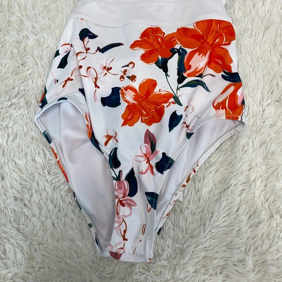 Brand New Cupshe NWT White Orange Floral Back Zip One Piece Swimsuit Small - Picture 5 of 11
